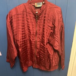 EVR Div Rousso Silk Jacket Medium Vintage 90s Crinkled Maroon Full Zip Unisex